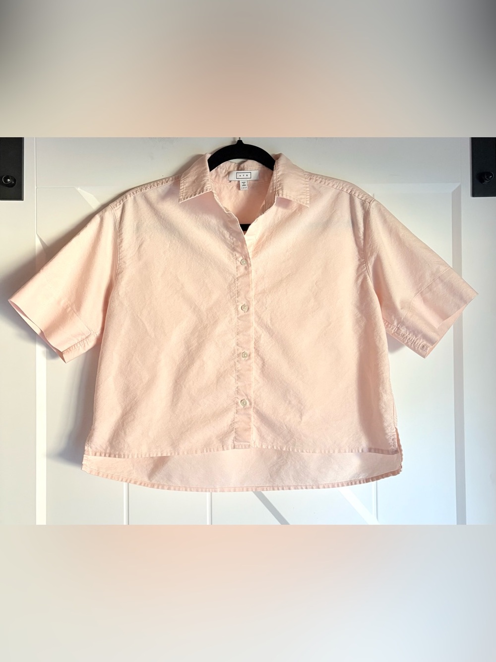 AYR Button Front Shirt Blush Pink Peach XS Cropped